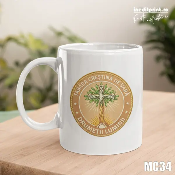 Cana personalizata pentru Tabara MC34 Interior si toartă albastră