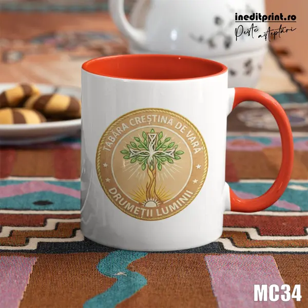 Cana personalizata pentru Tabara MC34 Interior si toartă portocalie