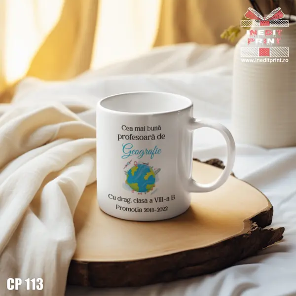Cana personalizata Profesor Geografie CP113 Termosensibilă roșie