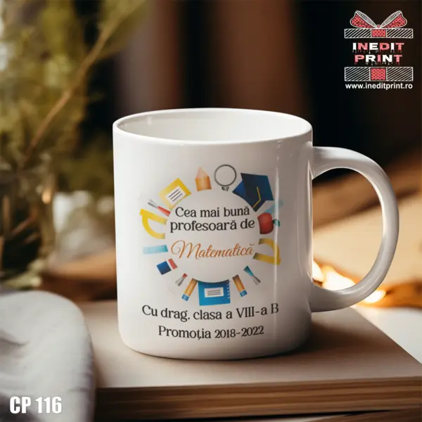 Cana personalizata Profesor Matematica CP116 Alb