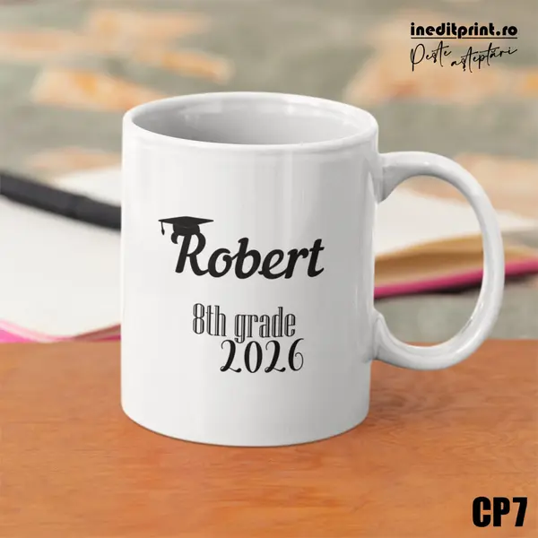 Cana personalizata The beginning CP7 Alb cu interior Visiniu