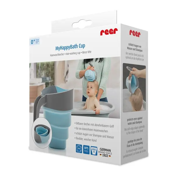 Cana pliabila pentru clatit si spalat parul bebelusului MyHappyBath Cup fara BPA 0+ luni Reer