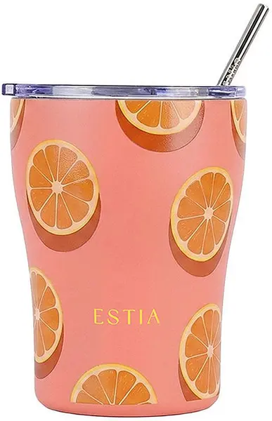 Cană termică cu pai Estia Save the Aegean - Orange Pop, 350 ml