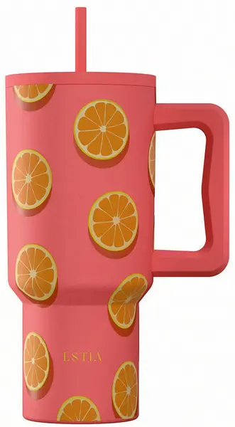 Cana termică cu pai Estia Save the Aegean - Orange Pop, 900 ml