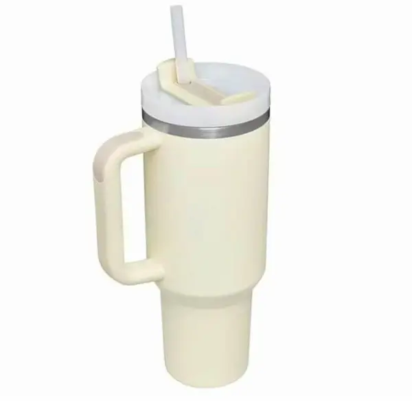 Cana Termica din Inox cu Paie, Perete Dublu, 1183 ml, Crem, Newalor