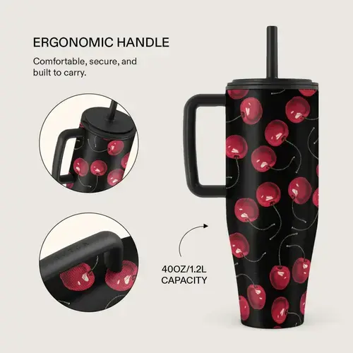 Cana Termos Burga Cherrybomb BCTCHIXCRP, 1.2 L cu capac anti scurgeri si pai reutilizabil, inox (Negru)