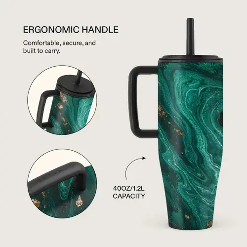 Cana Termos Burga Emerald Pool, 1.2 L, cu capac anti scurgeri si pai reutilizabil, inox