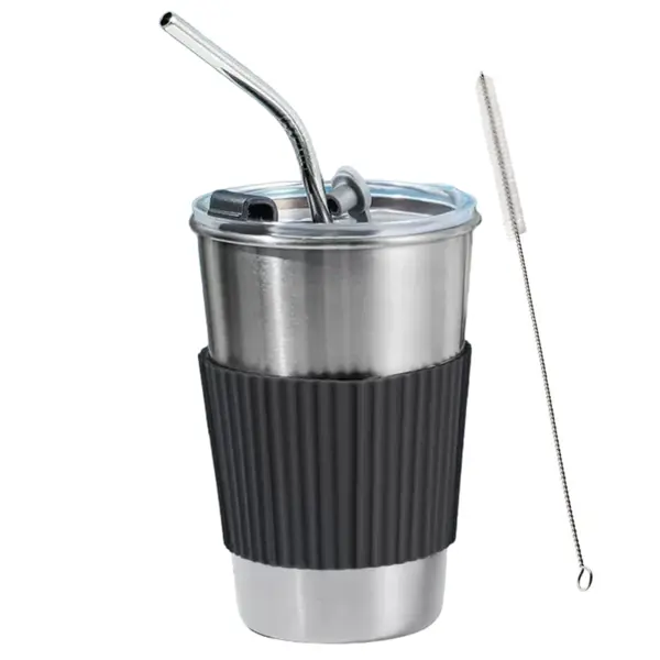 Cana Termos, Zamo®, Cool it or Warm it, Cu Pai, Perie si Banda Cauciuc, Doua Moduri de Folosinta, din Inox, Argintiu, 350ml