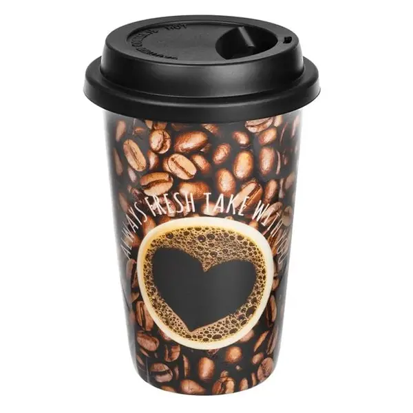 Cana TO GO cu capac pentru cafea,portelan,maro,400 ml