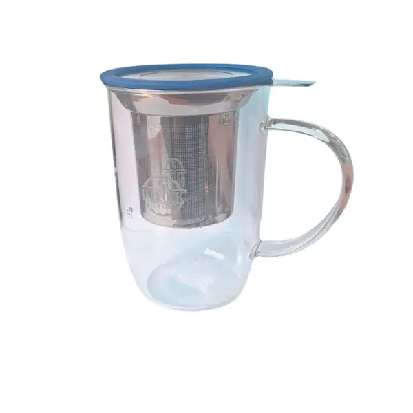 Cana transparenta cu infuzor si capac Albastru 5 O'Clock Tea (350ml)