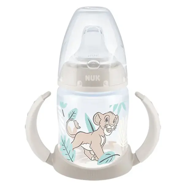 Cana tranzitie cu control temperatura si duza silicon Nuk Lion King 150 ml