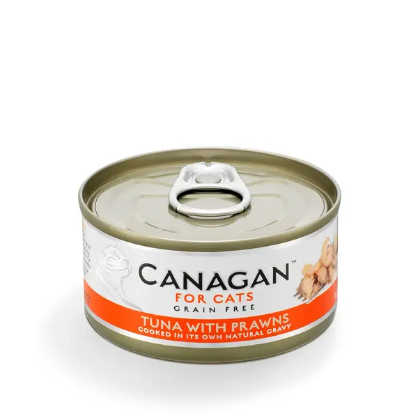 CANAGAN, Ton și Creveți, conservă hrană umedă fără cereale pisici junior & adult, (în suc propriu), 75g