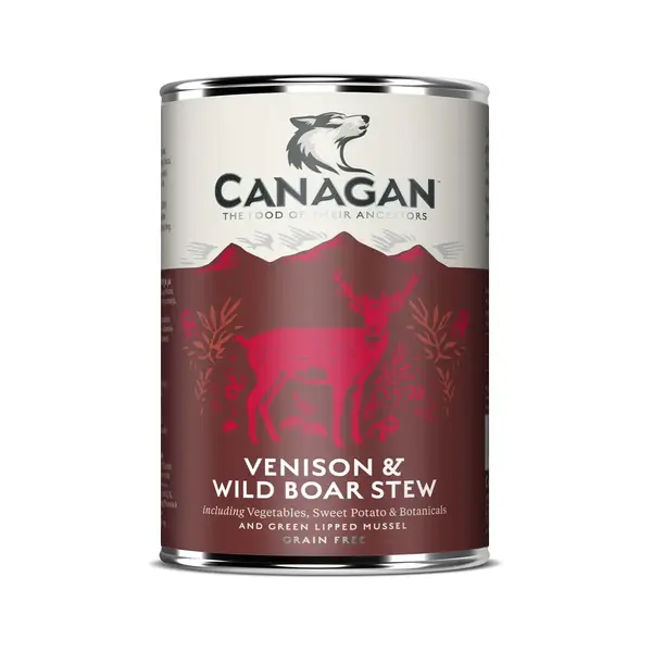 CANAGAN Venison&Wild Boar Stew, XS-XL, Vânat și Mistreț, conservă hrană umedă fără cereale câini junior & adult, (în supă), 400g