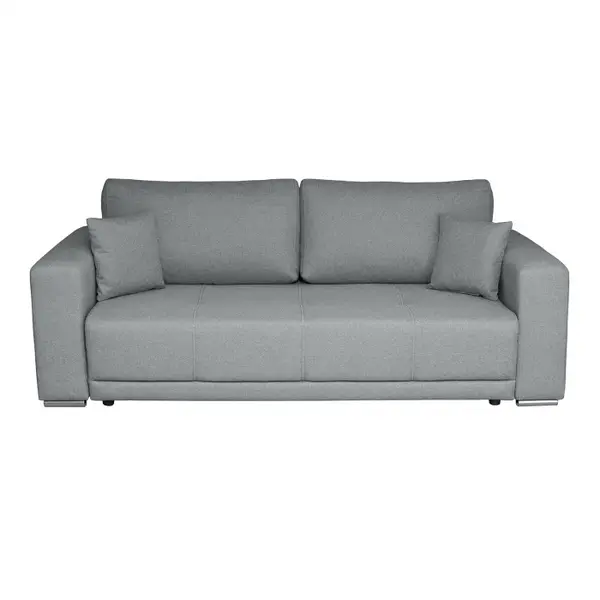 Canapea BERNA B extensibila, 3 locuri, cu arcuri si lada depozitare, gri deschis, 238x108x77 cm