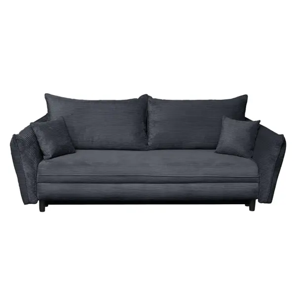 Canapea CAMILLE extensibila, 3 locuri, cu arcuri si lada depozitare, gri inchis, 238x115x95 cm
