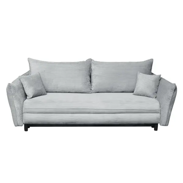 Canapea CAMILLE extensibila, 3 locuri, cu arcuri si lada depozitare, gri deschis, 238x115x95 cm
