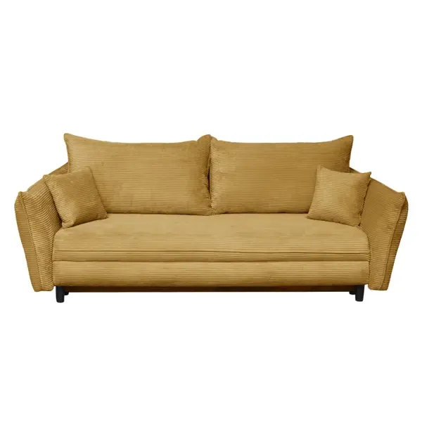 Canapea CAMILLE extensibila, 3 locuri, cu arcuri si lada depozitare, mustar, 238x115x95 cm