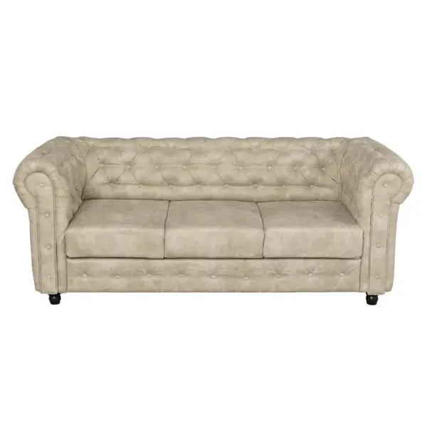 Canapea CHESTERFIELD extensibila, 3 locuri, cu arcuri, bej, 205x90x80 cm