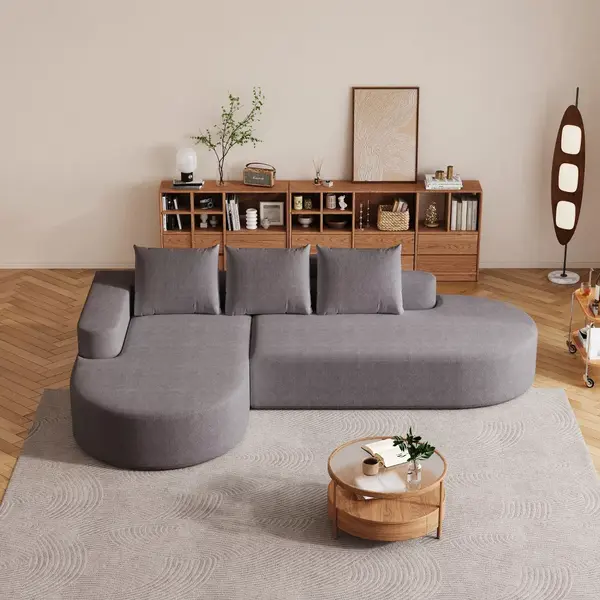 Canapea Coltar Premium Memory Foam HD 275x175x70 cm Material Plusat Reiat cu Dungi Groase