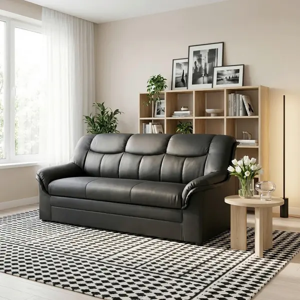 Canapea Cu 3 Locuri, textil, negru