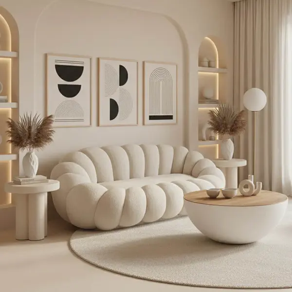 Canapea cu funcție Embrace, Țesătură bouclé, roz, 180x105x65 cm