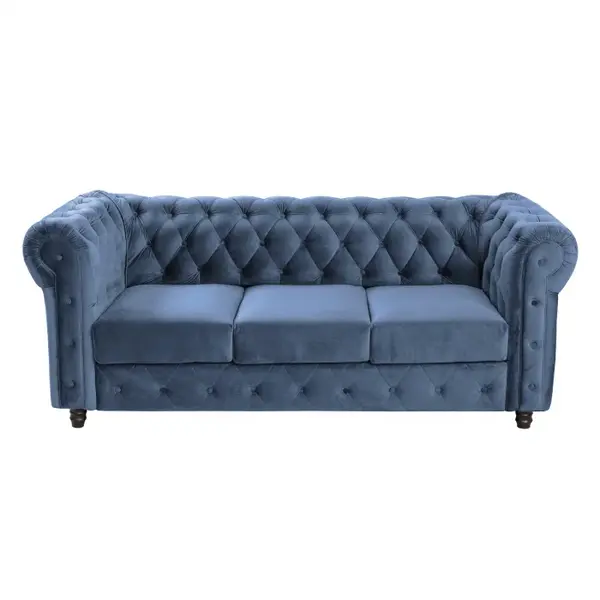 Canapea extensibila CHESTERFIELD, 3 locuri, cu arcuri, albastru, 205x90x80 cm