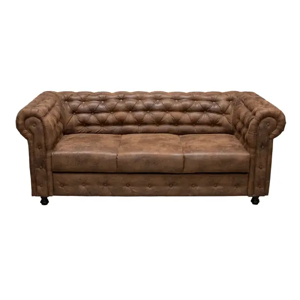 Canapea extensibila CHESTERFIELD, 3 locuri, cu arcuri, maro, 205x90x80 cm