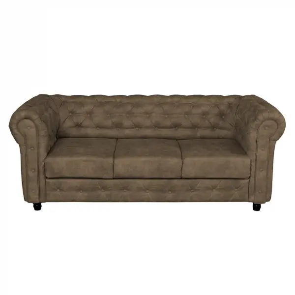 Canapea extensibila CHESTERFIELD, 3 locuri, cu arcuri, maro deschis, 205x90x80 cm