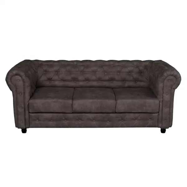 Canapea extensibila CHESTERFIELD, 3 locuri, cu arcuri, maro inchis, 205x90x80 cm