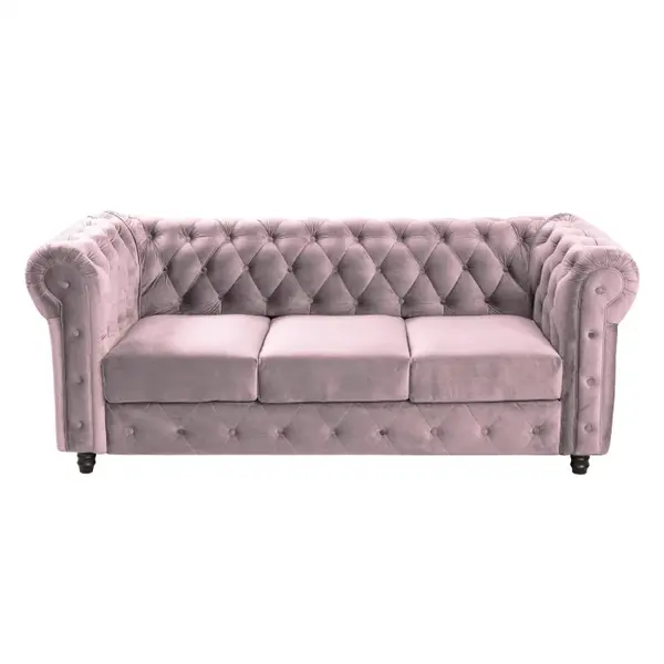 Canapea extensibila CHESTERFIELD, 3 locuri, cu arcuri, roz prafuit, 205x90x80 cm