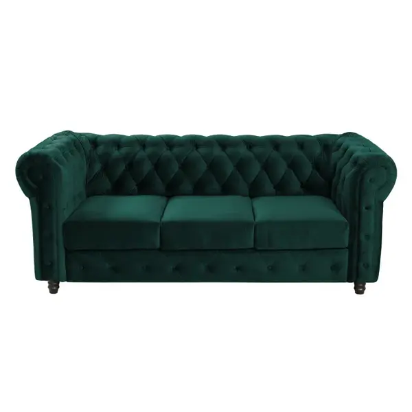 Canapea extensibila CHESTERFIELD, 3 locuri, cu arcuri, verde, 205x90x80 cm