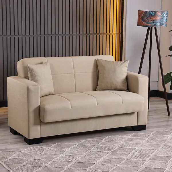 Canapea extensibila cu 2 locuri si spatiu de depozitare, Vox, Pako, Bej 150x84x83 cm