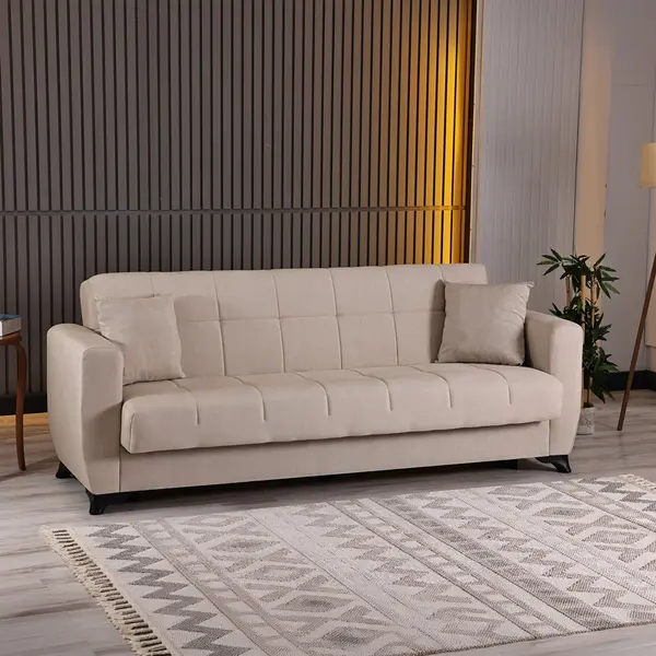 Canapea extensibila cu 3 locuri si spatiu de depozitare, Modesto, Pako, Crem 213x84x86 cm