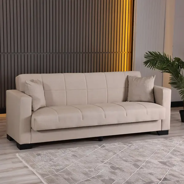 Canapea extensibila cu 3 locuri si spatiu de depozitare, Vox, Pako, Crem 210x84x83 cm