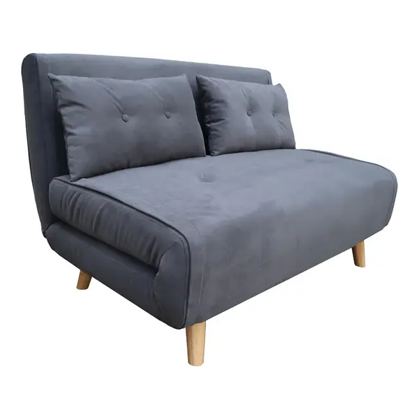 Canapea extensibila doua locuri Josuane, catifea antracit, picioare din lemn, Natural, 122x80x81 cm