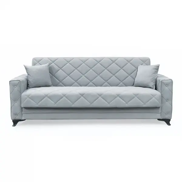 Canapea extensibila HEGEL, 3 locuri, cu arcuri si lada pentru depozitare, gri deschis, 228x85x85 cm