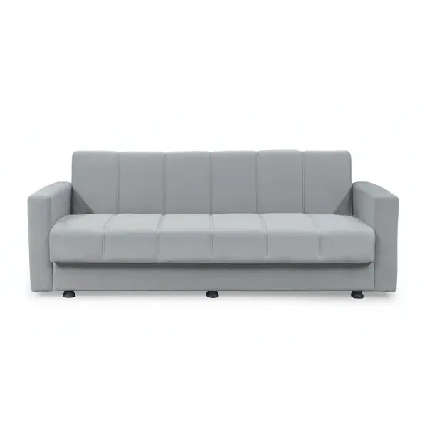 Canapea extensibila MARBELLA ONE, 3 locuri, cu arcuri si lada depozitare, gri, 214x73x80 cm