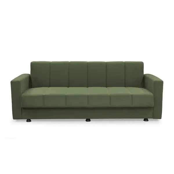 Canapea extensibila MARBELLA ONE, 3 locuri, cu arcuri si lada depozitare, verde, 214x73x80 cm