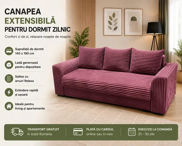Canapea Extensibila pentru Dormit Zilnic cu Lada de Depozitare
