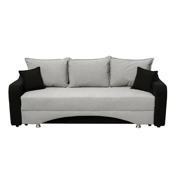 Canapea extensibila SUSIE, 3 locuri, cu arcuri si lada depozitare, negru + gri deschis, 222x105x80 cm