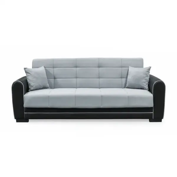 Canapea extensibila VIOLA, 3 locuri, cu arcuri si lada pentru depozitare, negru + gri deschis, 228x85x85 cm