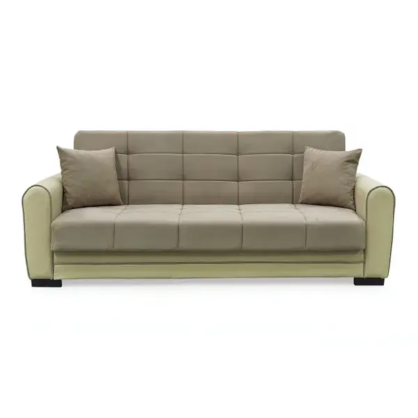 Canapea extensibila VIOLA, 3 locuri, cu arcuri si lada pentru depozitare, crem + maro, 228x85x85 cm