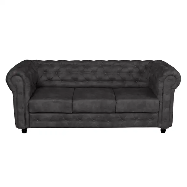 Canapea fixa CHESTERFIELD, 3 locuri, cu arcuri, gri inchis, 205x90x80 cm