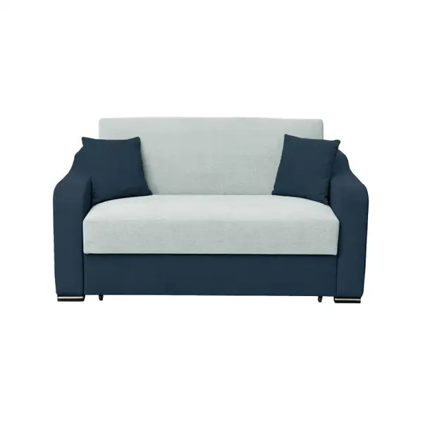 Canapea FRUNZA extensibila, 2 locuri, cu arcuri, lada depozitare, albastru + gri albastrui, 165x110x90 cm