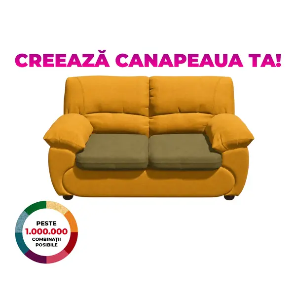 Canapea LUXOR 2L fixa, 2 locuri, 171x95x95 cm, Configurator 3D