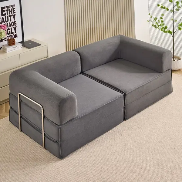Canapea Modulara , Extensibila, cu Sustinere Ergonomica Modularis HD Foam, Catifea Reiata, Gri