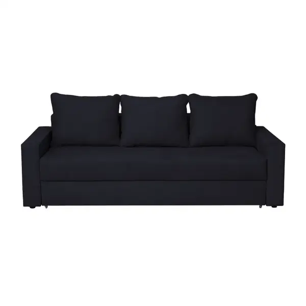 Canapea NICO II 3L extensibila, 3 locuri, cu arcuri si lada depozitare, negru albastrui, 220x85x75 cm