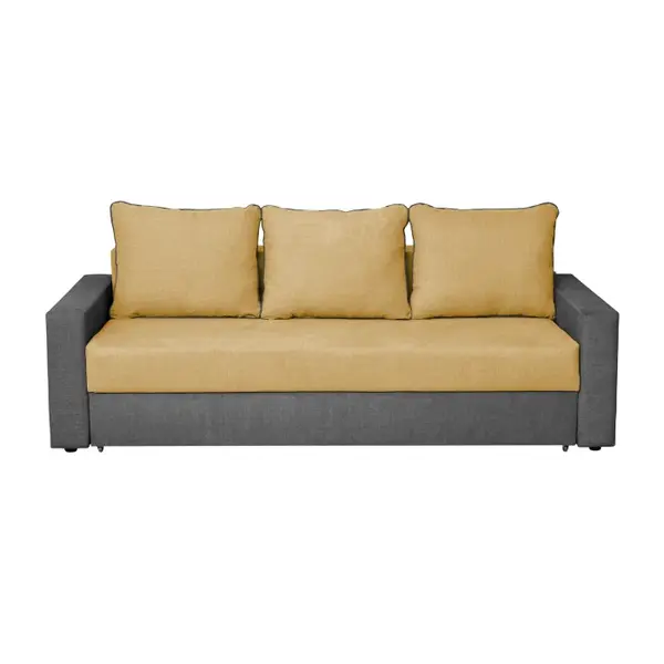 Canapea NICO II 3L extensibila, 3 locuri, cu arcuri si lada depozitare, gri inchis + galben, 220x85x75 cm