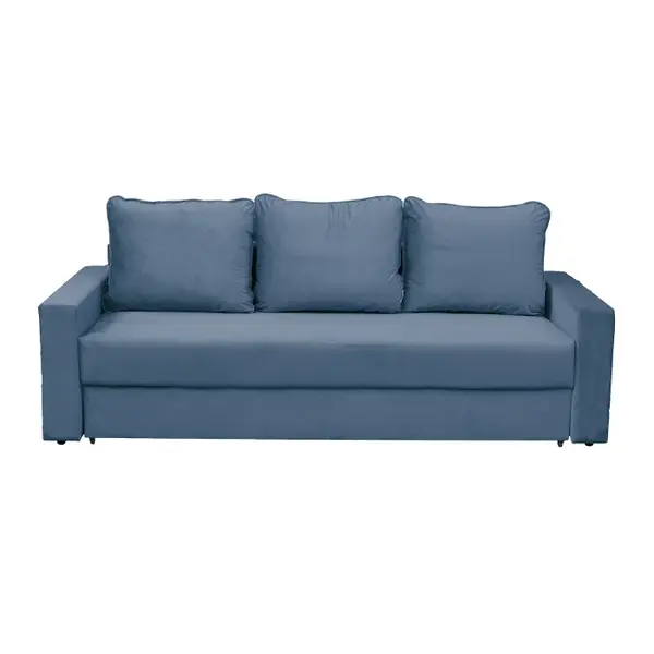 Canapea NICO II extensibila, 3 locuri, cu arcuri si lada depozitare, albastru, 220x85x75 cm