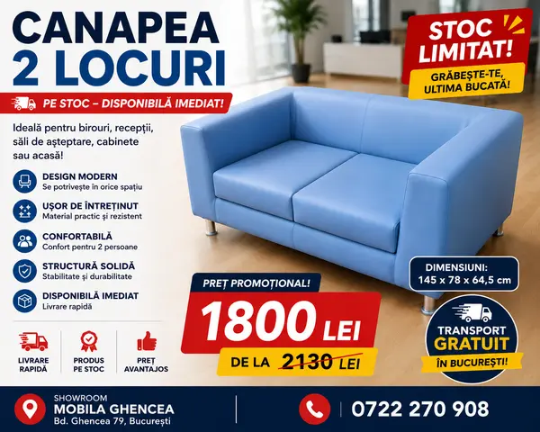 Canapea Office Notre Dame 102 piele ecologica neagra